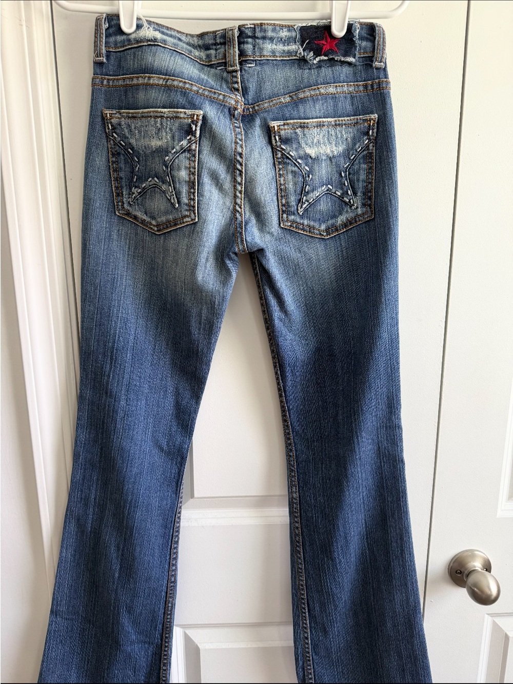 People's Liberation Blue Denim Flare Jeans with Star-Stitch Back Pockets